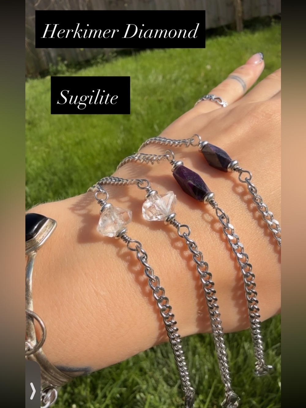 Herkimer Diamond OR Sugilite Minimalistic Stainless Steel Soul Gem